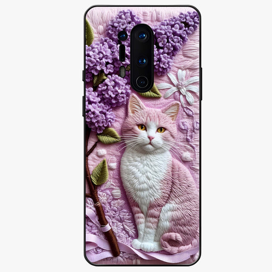 Lavender Cat Whimsy Glass Case showing flat back view with cute lavender cat artwork and glossy glass finish.