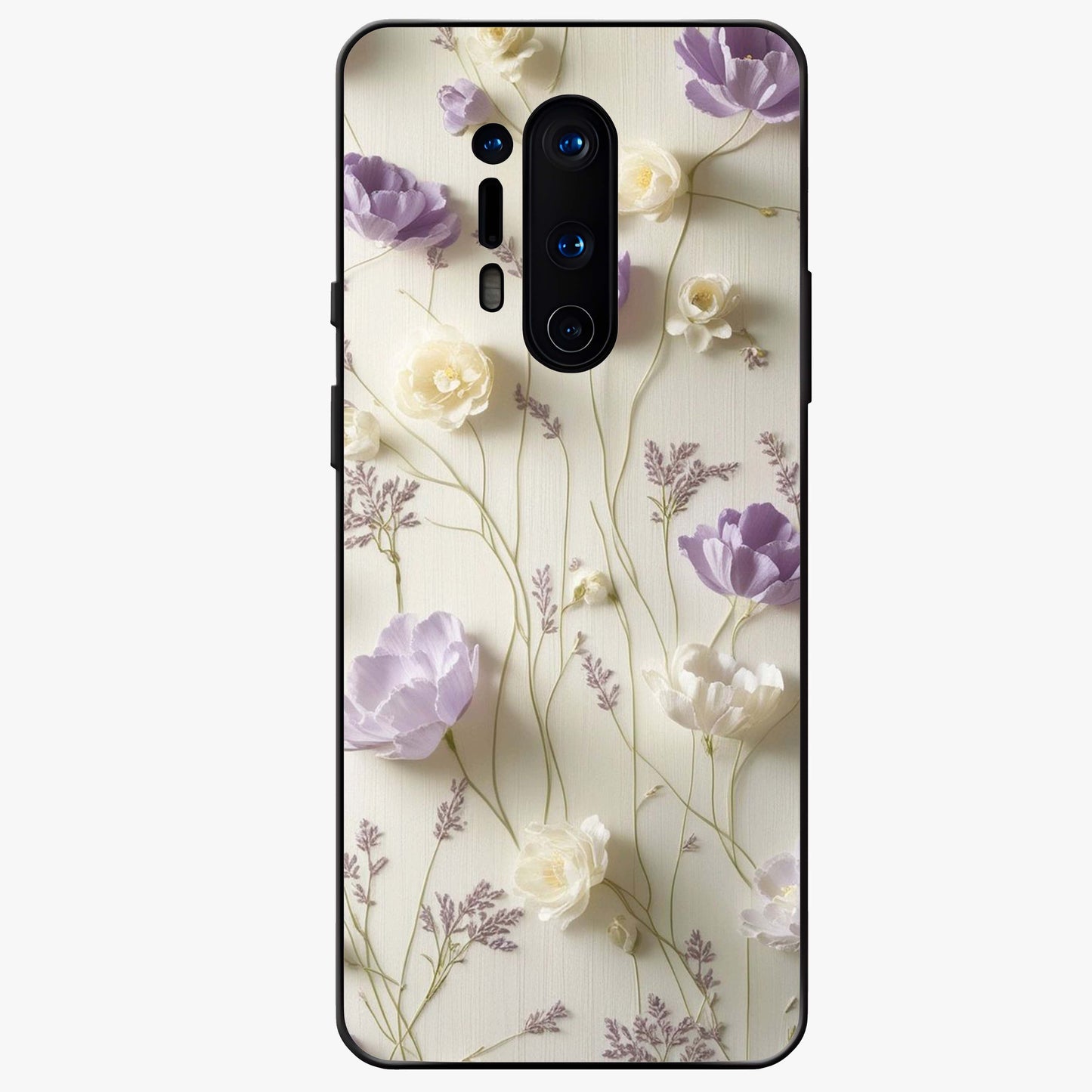 Lilac Breeze Harmony Glass Case showing flat back view with soft lilac themed artwork and glossy glass finish.