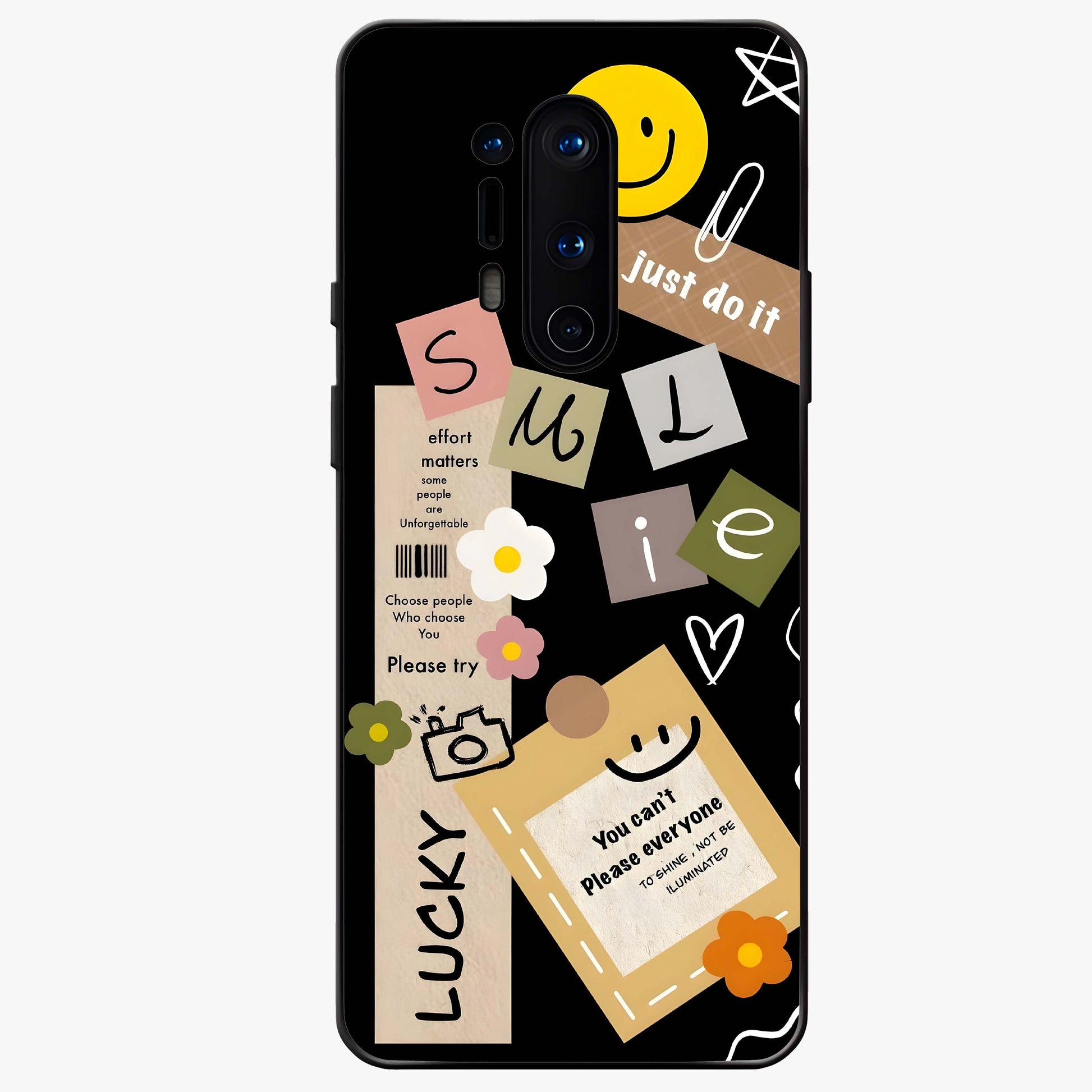 Lucky Aesthetic Collage Glass Case showing flat back view with trendy aesthetic collage artwork and glossy glass finish.