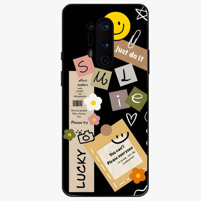 Lucky Aesthetic Collage Glass Case showing flat back view with trendy aesthetic collage artwork and glossy glass finish.