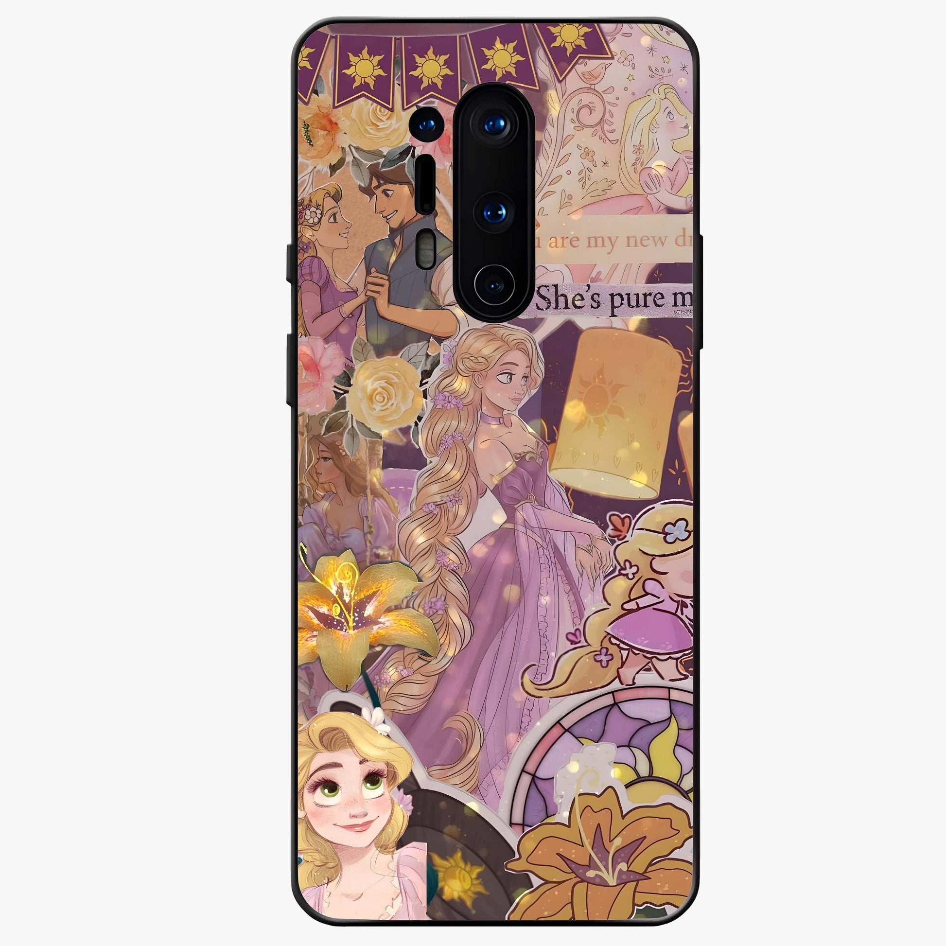 Magical Tangled Dream Glass Case showing flat back view with dreamy tangled artwork and glossy glass finish.