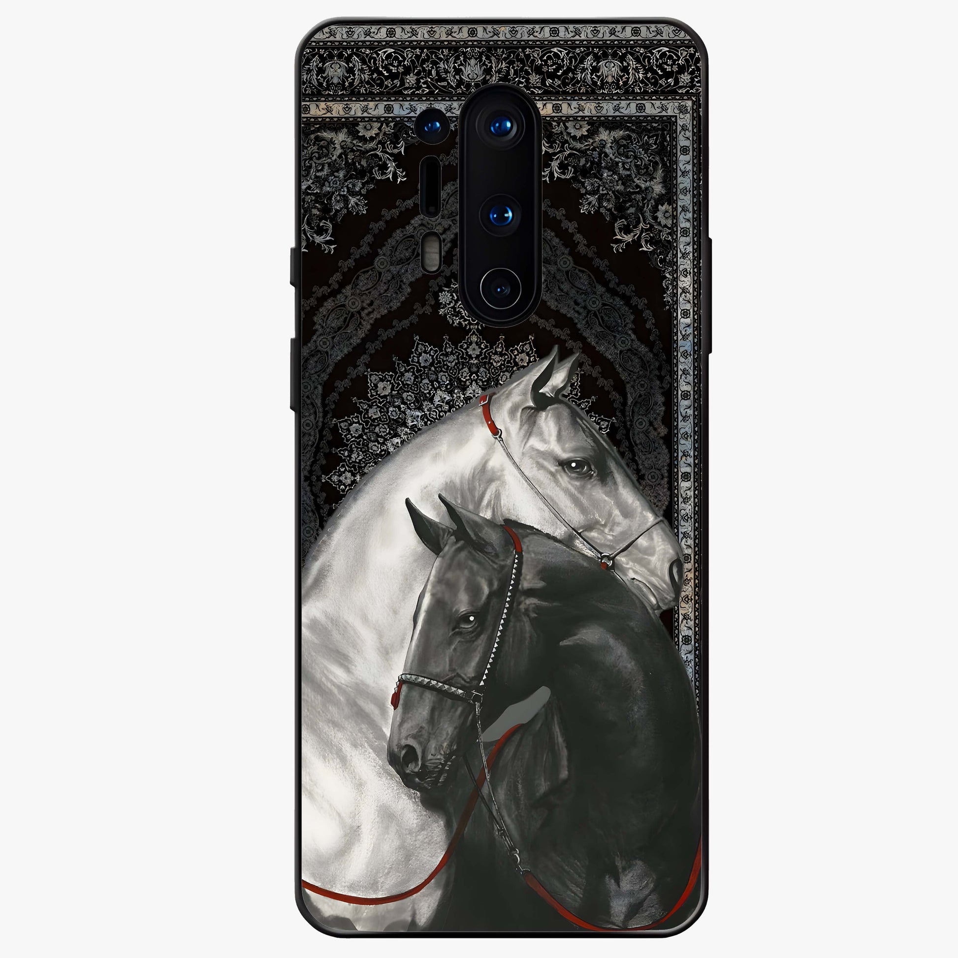 Majestic Ride Legacy Glass Case showing flat back view with powerful automotive inspired artwork and glossy glass finish.