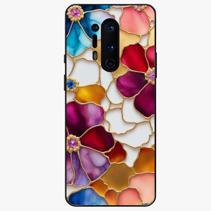 Marble Flower Pattern Glass Case showing flat back view with marble texture floral artwork and glossy glass finish.