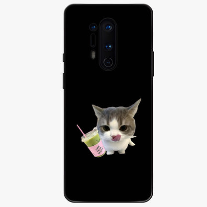 Matcha Cat Style Glass Case showing flat back view with cute matcha themed cat artwork and glossy glass finish.