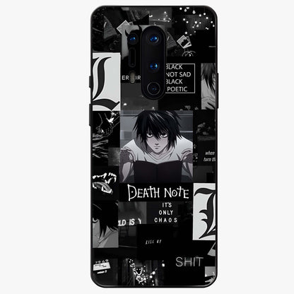 Midnight Chaos Mind Glass Case showing flat back view with abstract dark themed artwork and glossy glass finish.