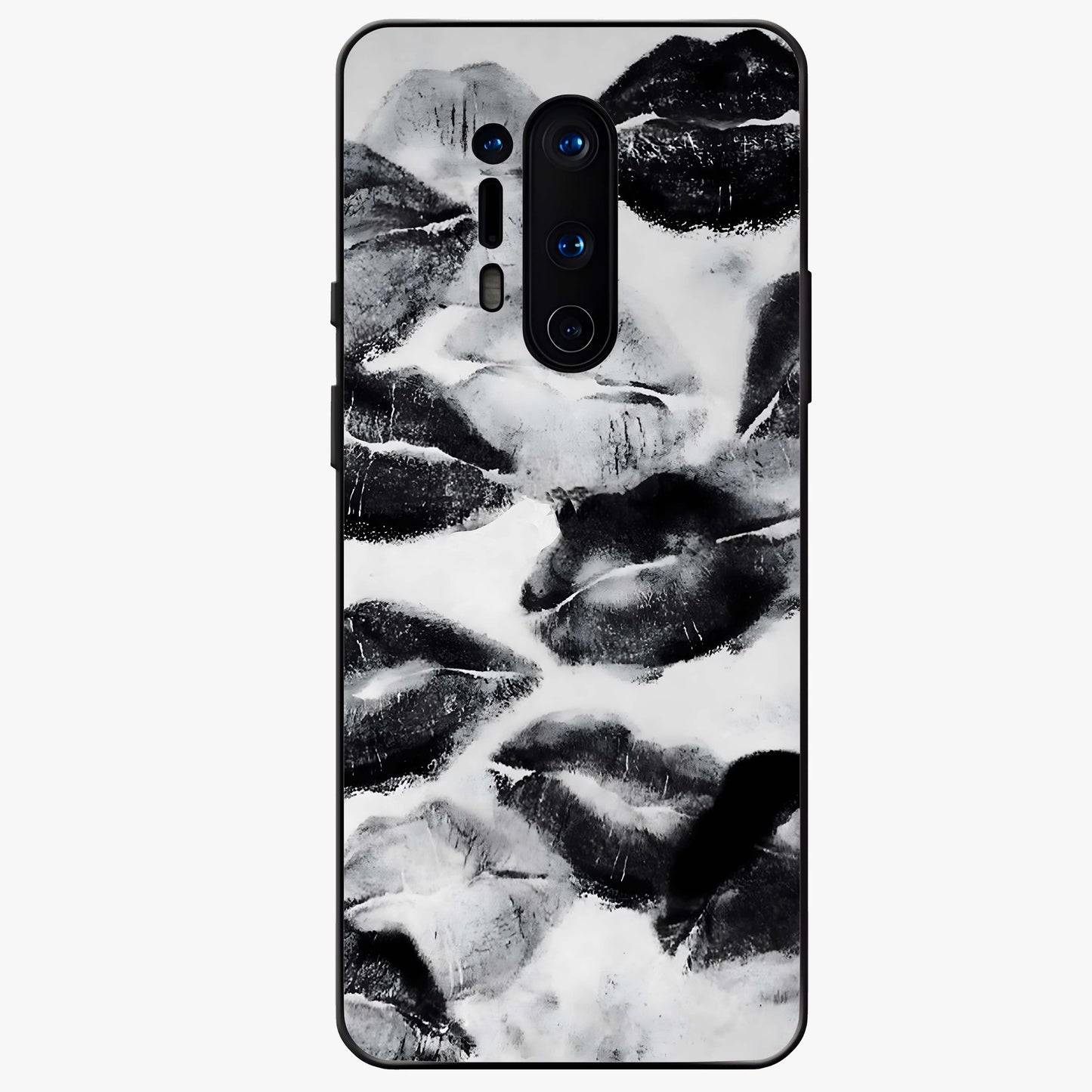 Midnight Kiss Marks Glass Case showing flat back view with lipstick kiss mark artwork and glossy glass finish.