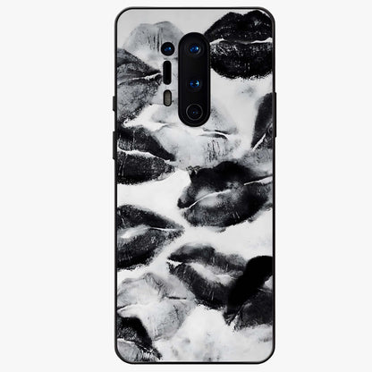 Midnight Kiss Marks Glass Case showing flat back view with lipstick kiss mark artwork and glossy glass finish.