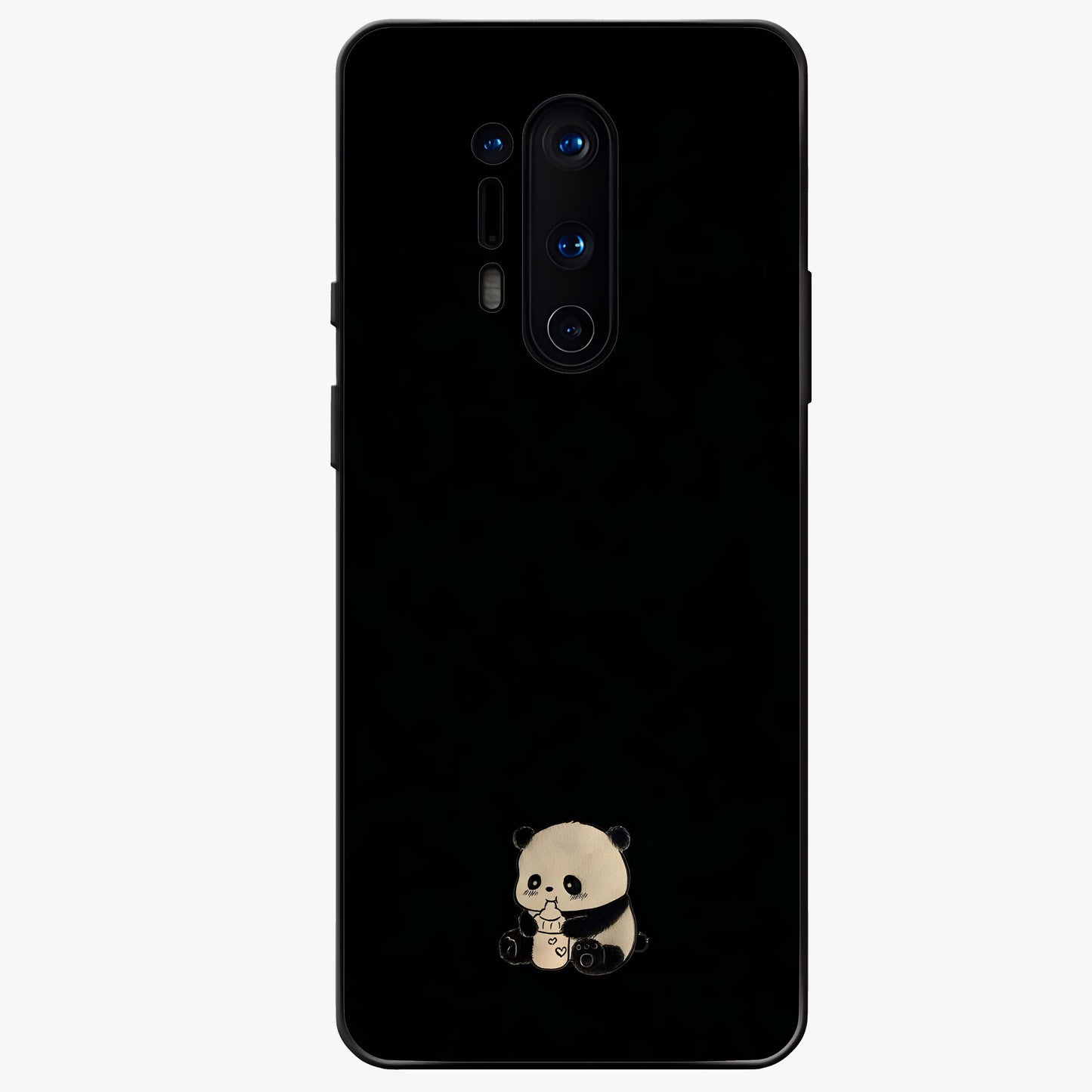 Midnight Panda Love Glass Case showing flat back view with cute panda themed artwork and glossy glass finish.