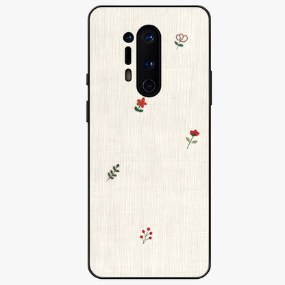 Minimal Petal Whispers Glass Case showing flat back view with soft minimal floral artwork and glossy glass finish.