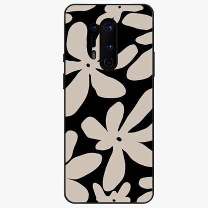Monochrome Petal Dance Glass Case showing flat back view with monochrome floral artwork and glossy glass finish.