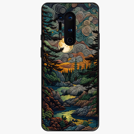 Moonlight Forest Dream Glass Case showing flat back view with mystical forest moonlight artwork and glossy glass finish.