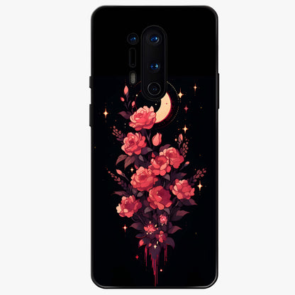 Moonlit Floral Elegance Glass Case showing flat back view with elegant floral artwork under moonlit tones and glossy glass finish.