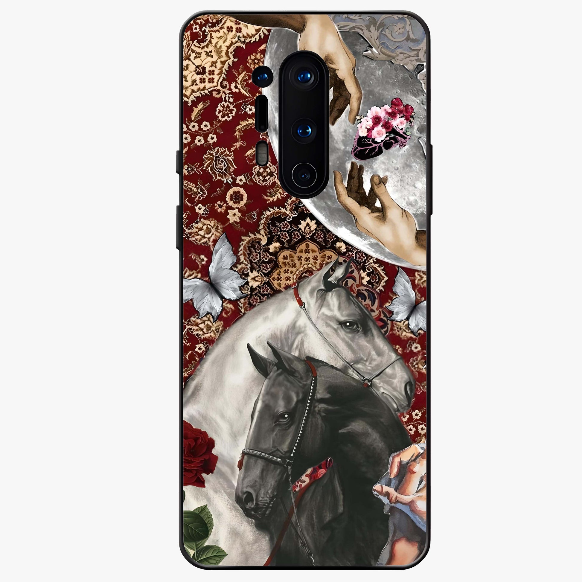 Moonlit Royal Stallion Glass Case showing flat back view with majestic horse under moonlight artwork and glossy glass finish.