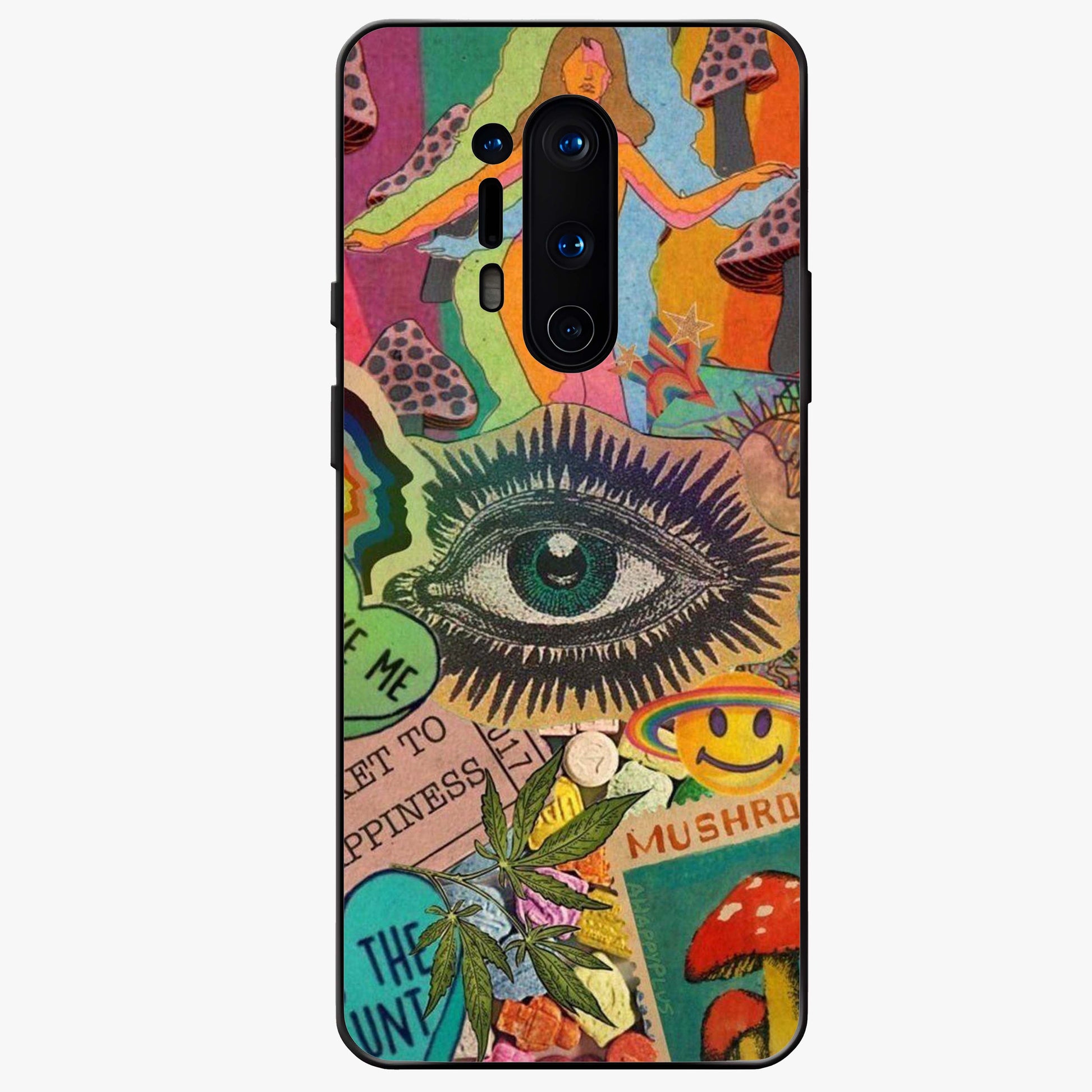 Mystic Eye Wonderland Glass Case showing flat back view with mystical eye themed artwork and glossy glass finish.