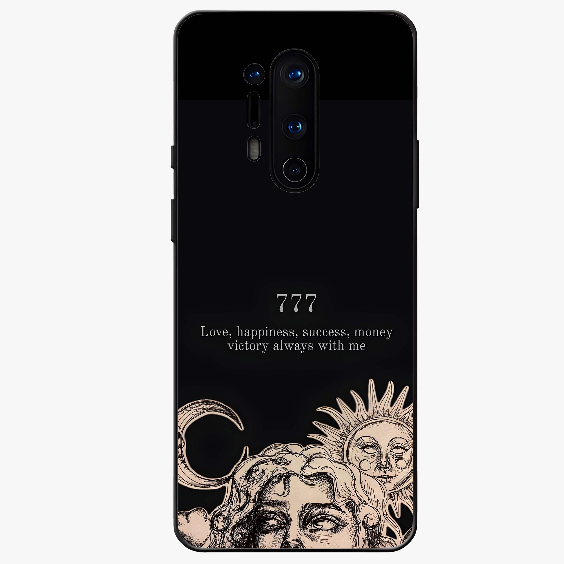 Mystic Victory Aura Glass Case showing flat back view with victory symbol artwork and glossy glass finish.