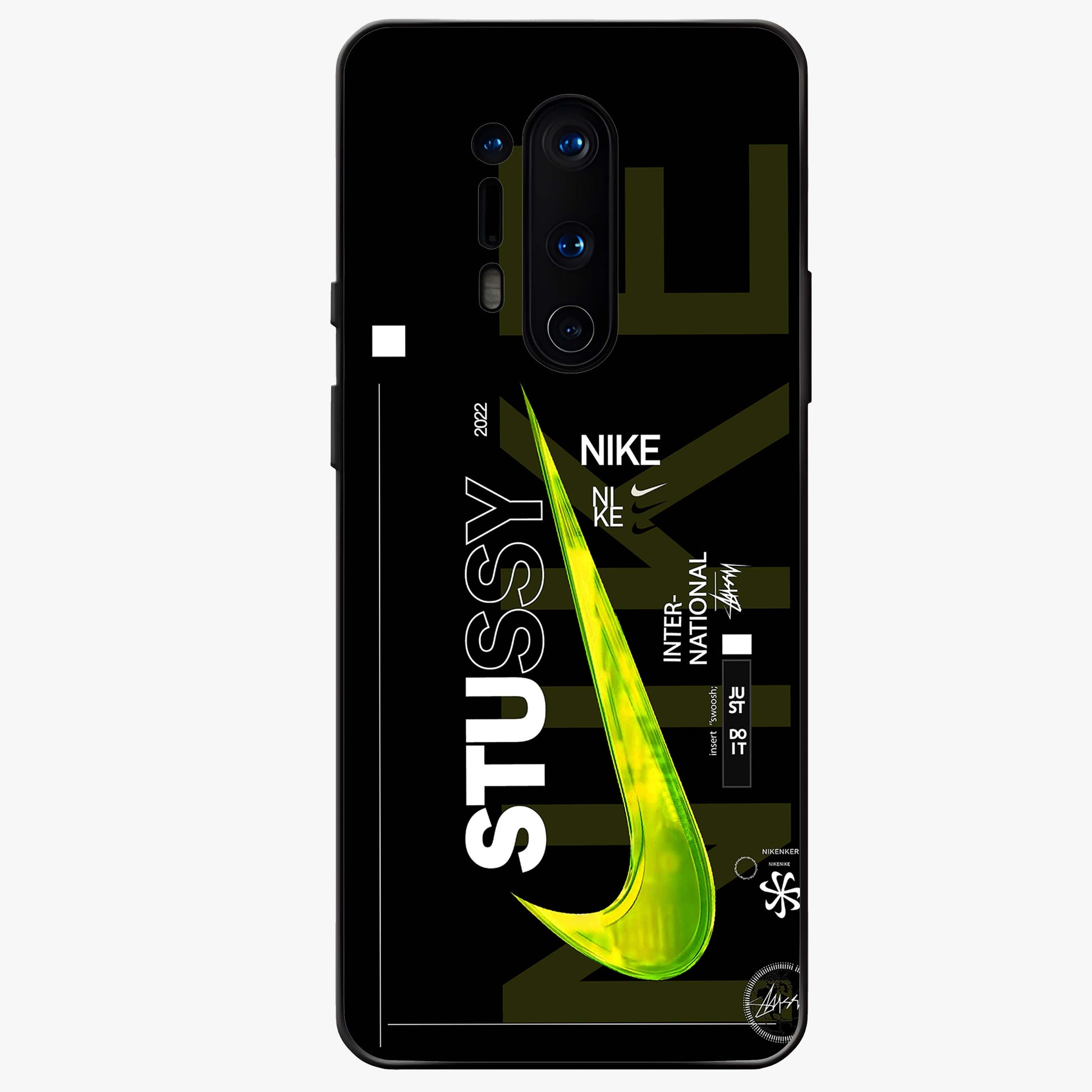 Neon Street Edition Glass Case showing flat back view with neon street style artwork and glossy glass finish.
