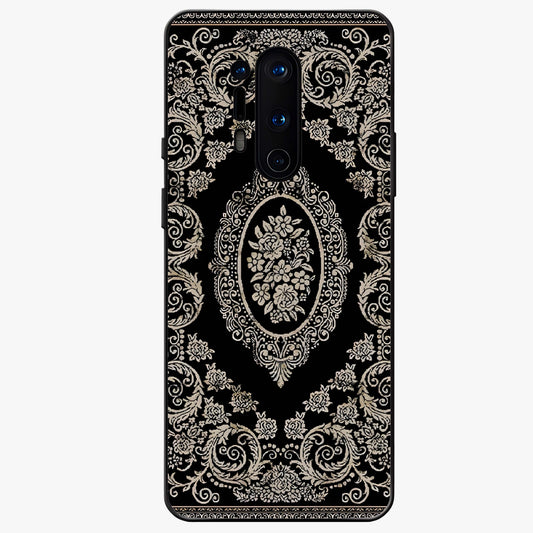 Noir Bloom Elegance Glass Case showing flat back view with elegant dark floral artwork and glossy glass finish.