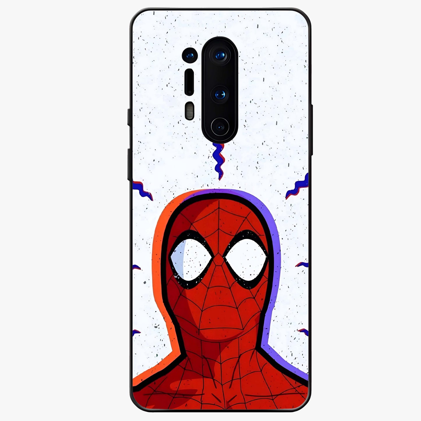 Omg Spiderman Glass Case showing flat back view with bold superhero inspired artwork and glossy glass finish.
