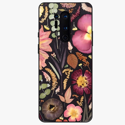 Petal Dream Tapestry Glass Case showing flat back view with intricate floral tapestry artwork and glossy glass finish.