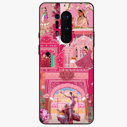 Pink Palace Muse Glass Case showing flat back view with elegant palace inspired artwork and glossy glass finish.