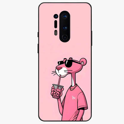 Pink Panther Glass Case showing flat back view with iconic pink panther artwork and glossy glass finish.