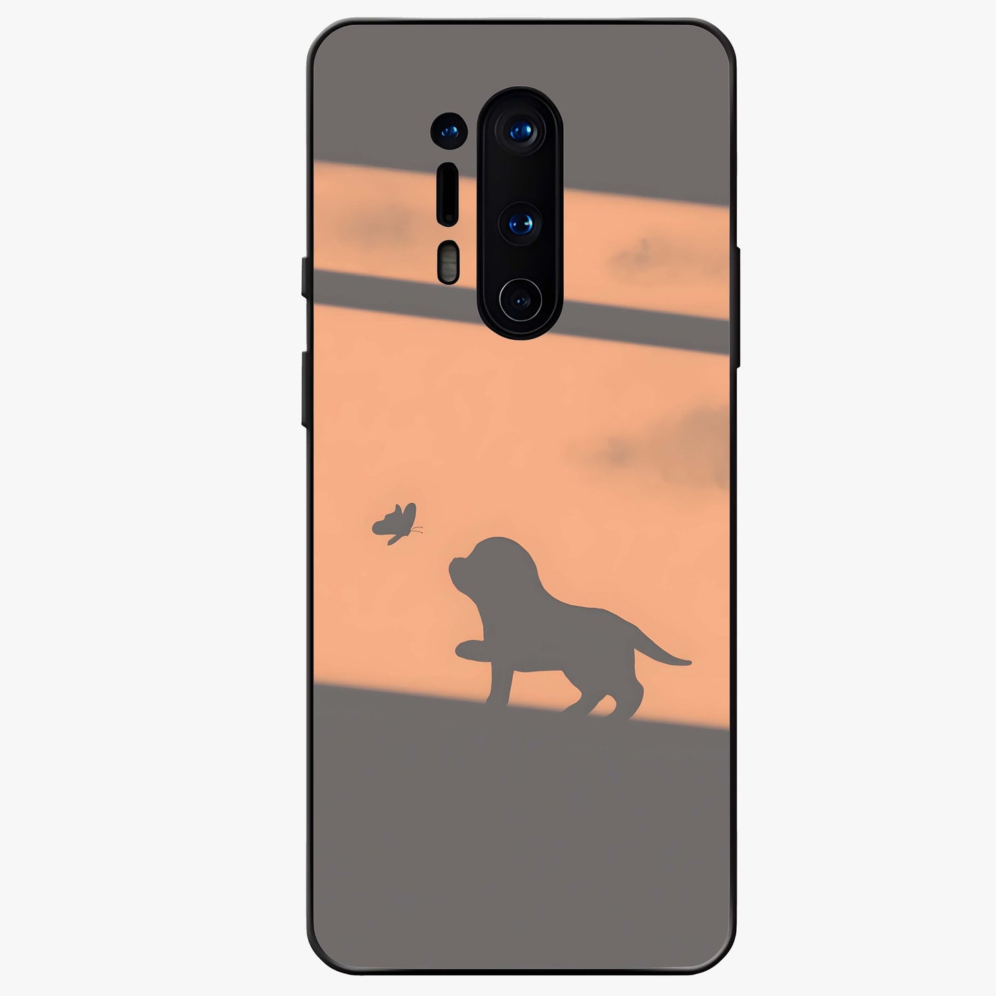 Puppy Shadow Art Glass Case showing flat back view with cute puppy shadow style artwork and glossy glass finish.