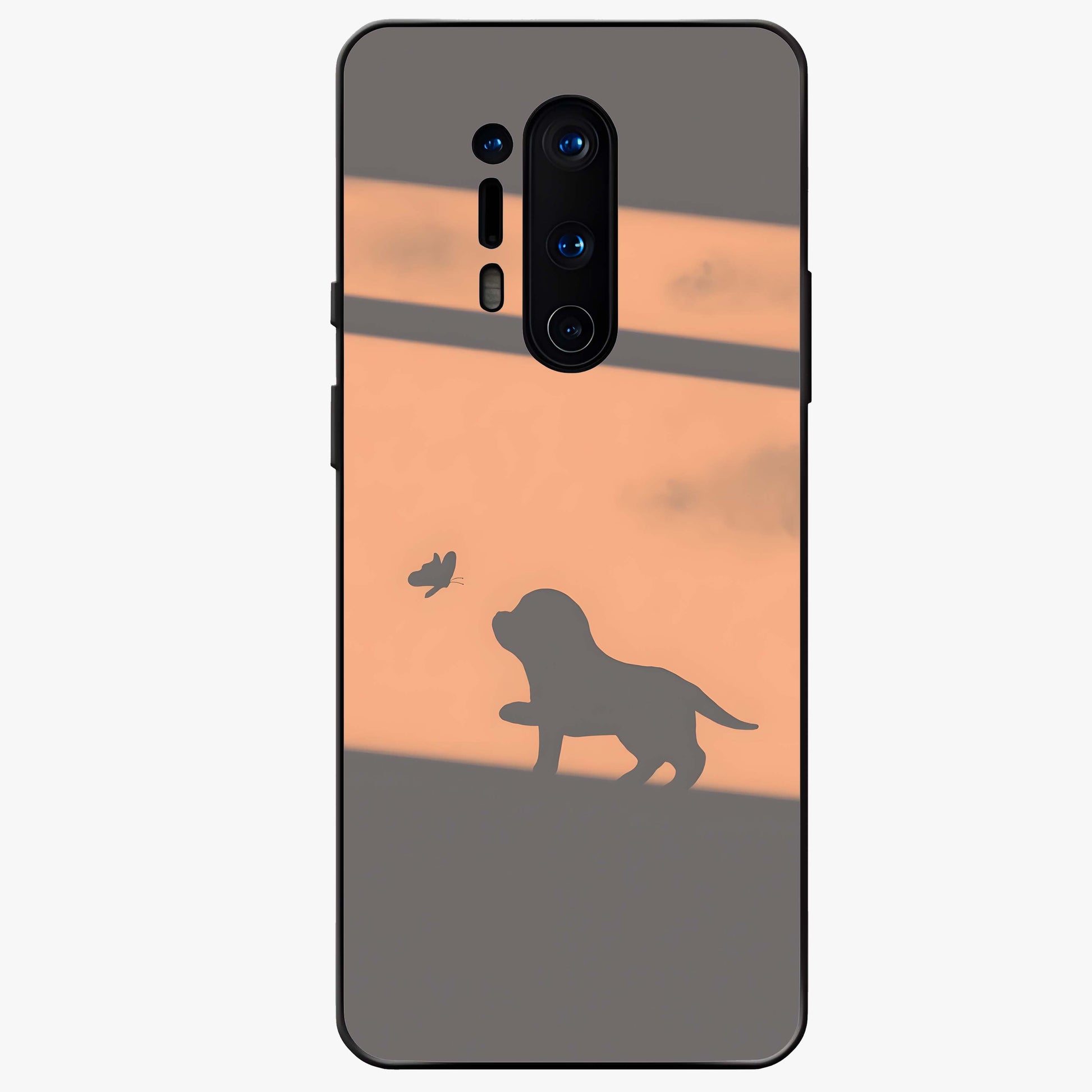 Puppy Shadow Art Glass Case showing flat back view with cute puppy shadow style artwork and glossy glass finish.