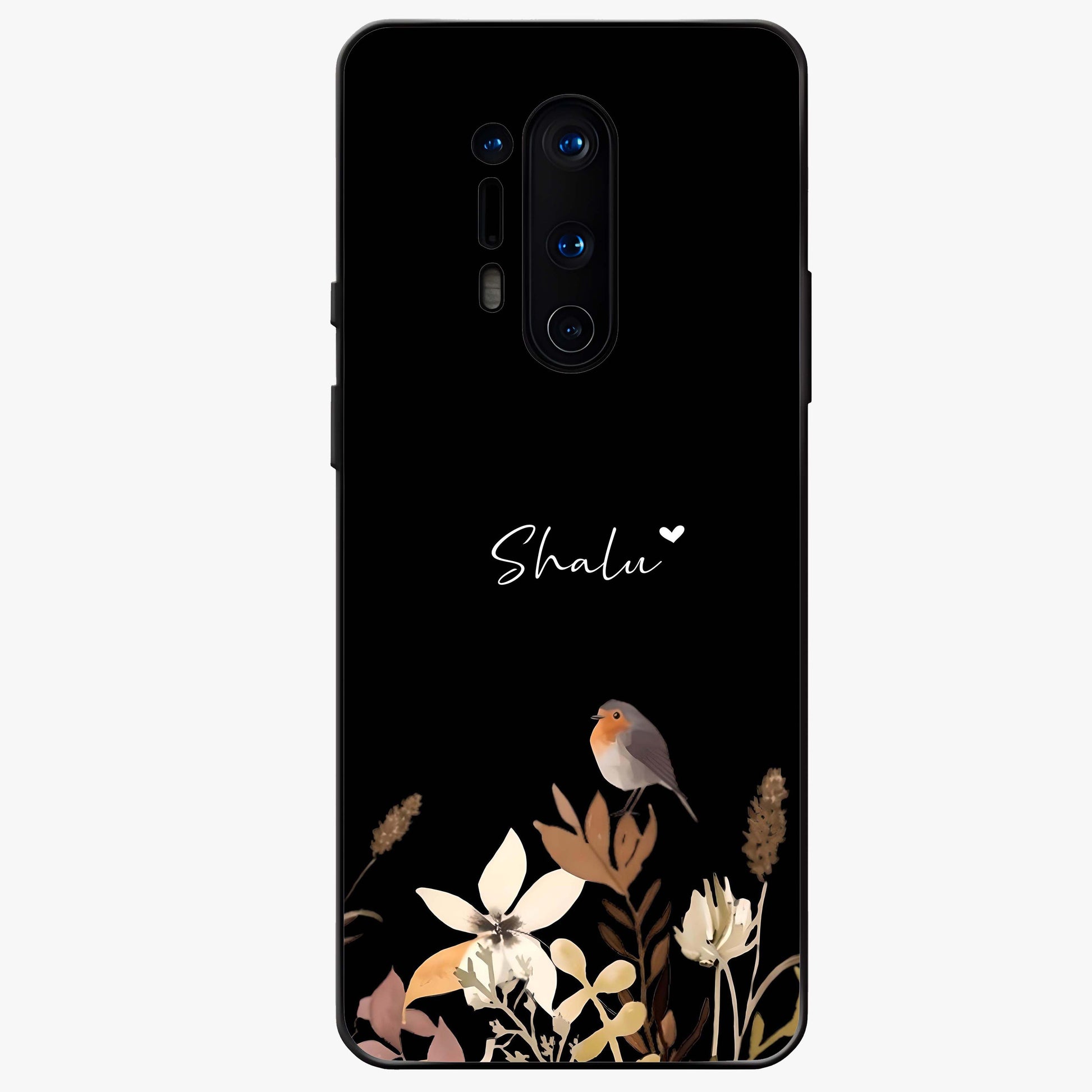 Quiet Garden Tune Custom Name Glass Case showing flat back view with peaceful garden artwork and personalized name design.