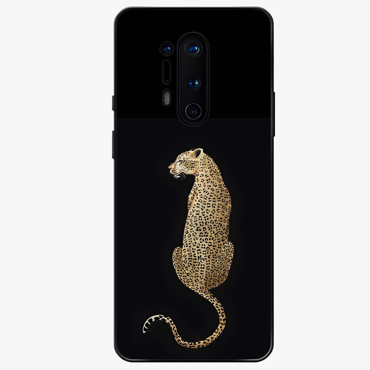 Regal Leopard Glass Case showing flat back view with bold leopard artwork and glossy glass finish.