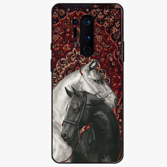 Regal Stallion Tapestry Glass Case showing flat back view with majestic horse tapestry artwork and glossy glass finish.
