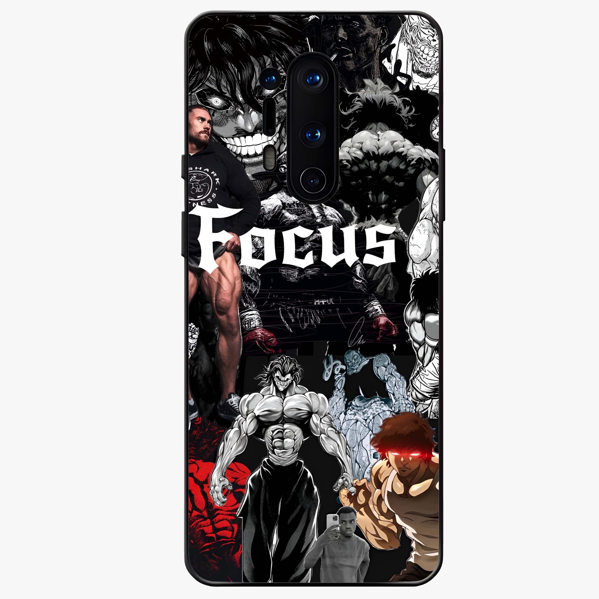 Relentless Power Focus Glass Case showing flat back view with motivational typography artwork and glossy glass finish.