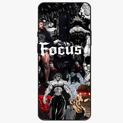 Relentless Power Focus Glass Case showing flat back view with motivational typography artwork and glossy glass finish.