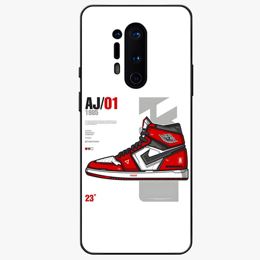 Retro Sneaker Blueprint Glass Case showing flat back view with sneaker blueprint style artwork and glossy glass finish.
