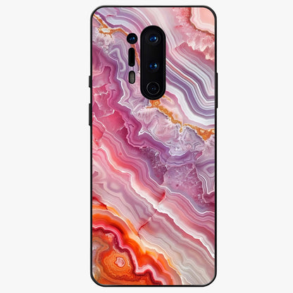 Rose Quartz Marble Glass Case showing flat back view with pink marble quartz texture artwork and glossy glass finish.