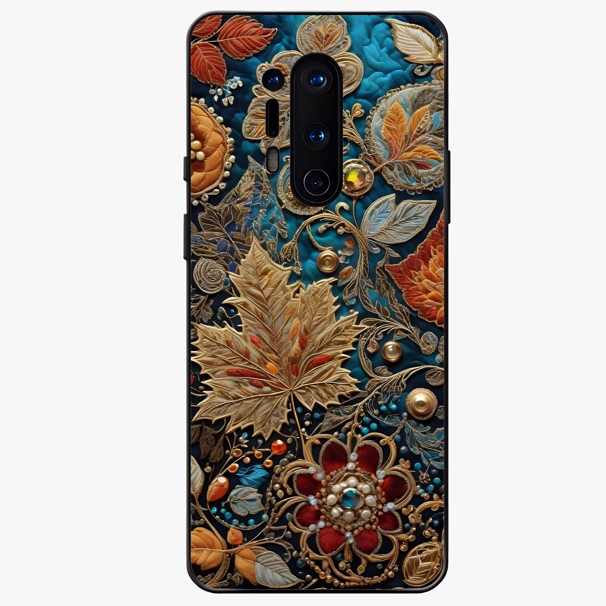 Royal Jewel Garden Glass Case showing flat back view with decorative floral garden artwork and glossy glass finish.