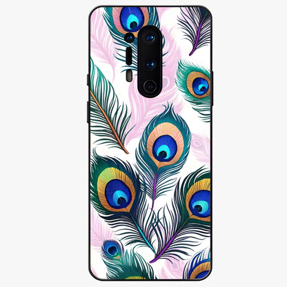 Royal Peacock Feathers Glass Case showing flat back view with colorful peacock feather artwork and glossy glass finish.