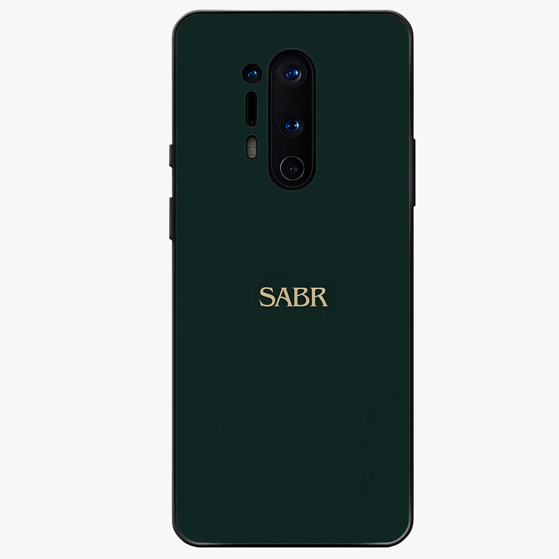 Sabr Minimal Patience Glass Case showing flat back view with minimalist typography artwork and glossy glass finish.