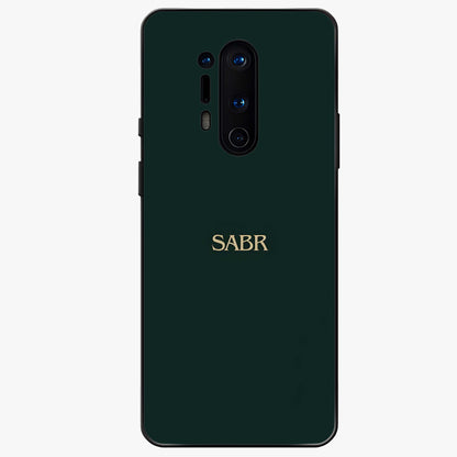 Sabr Minimal Patience Glass Case showing flat back view with minimalist typography artwork and glossy glass finish.
