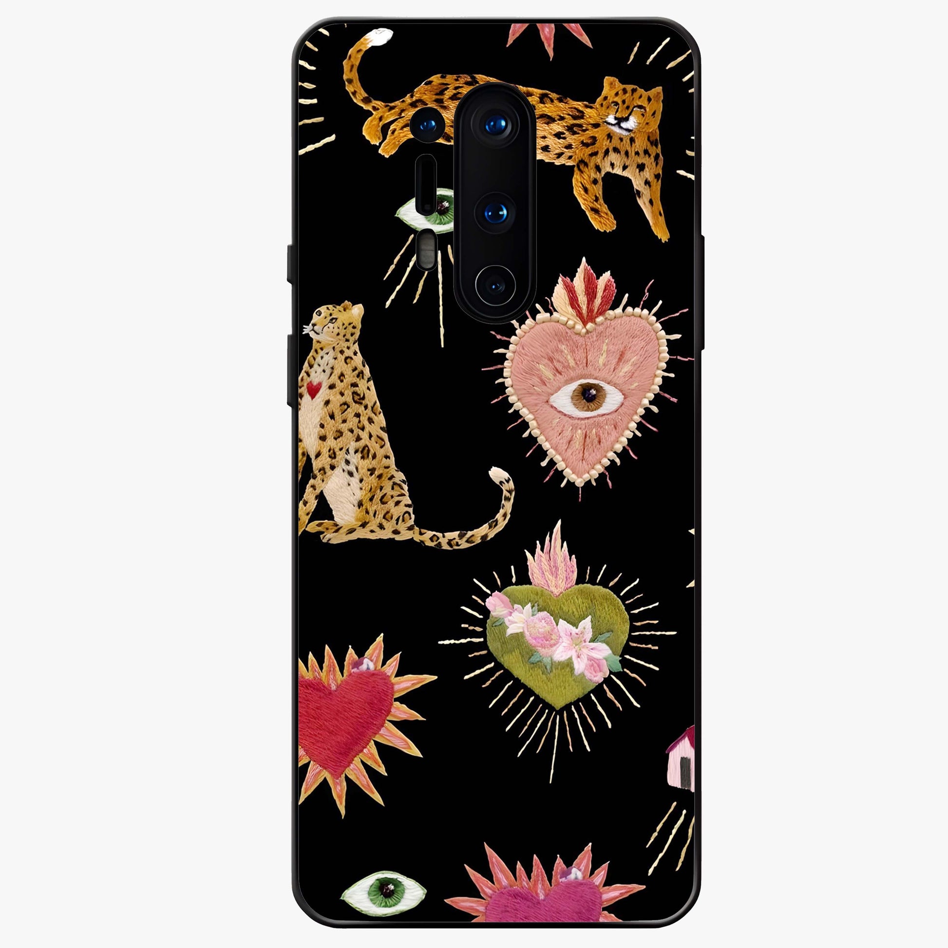 Sacred Jungle Heart Glass Case showing flat back view with jungle inspired heart artwork and glossy glass finish.