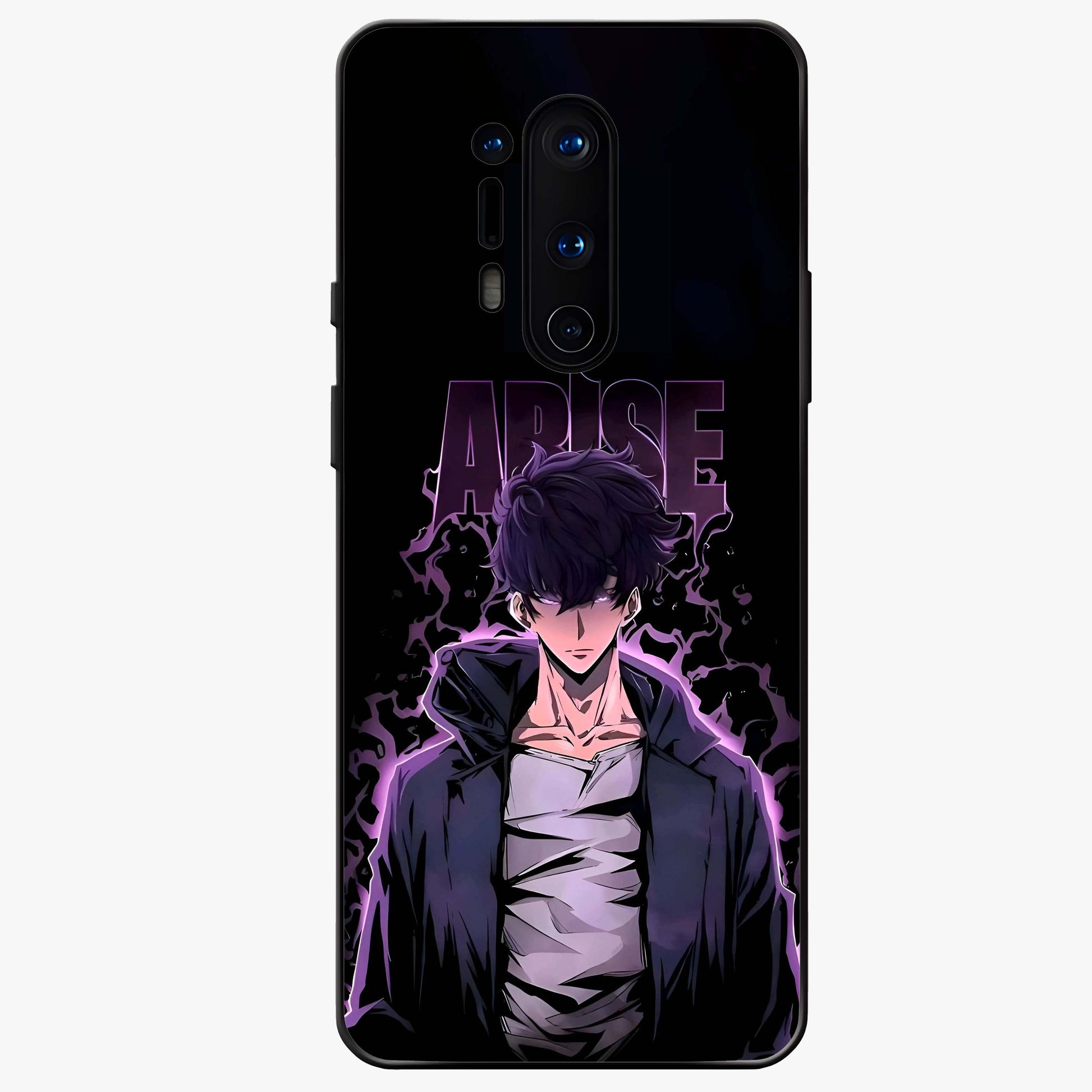 Shadow Monarch Awakening Glass Case showing flat back view with powerful dark monarch themed artwork and glossy glass finish.