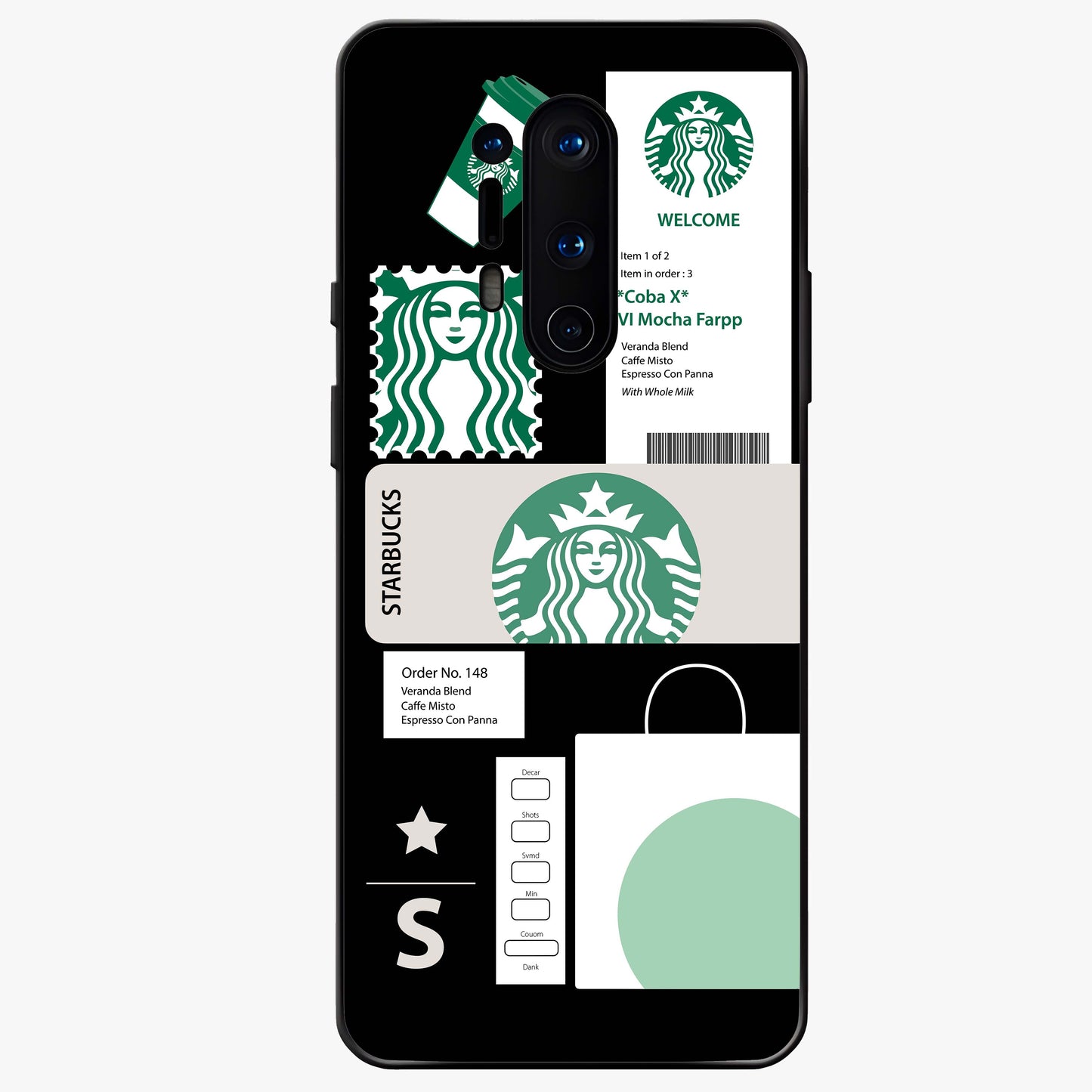 Starbucks Mocha Glass Case showing flat back view with coffee inspired artwork and glossy glass finish.