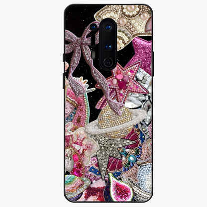 Starlit Jewel Dream Glass Case showing flat back view with sparkling jewel and star themed artwork and glossy glass finish.
