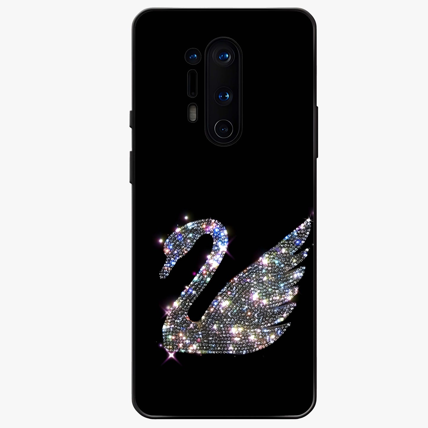 Starlit Swan Grace Glass Case showing flat back view with graceful swan artwork under starry sky and glossy glass finish.