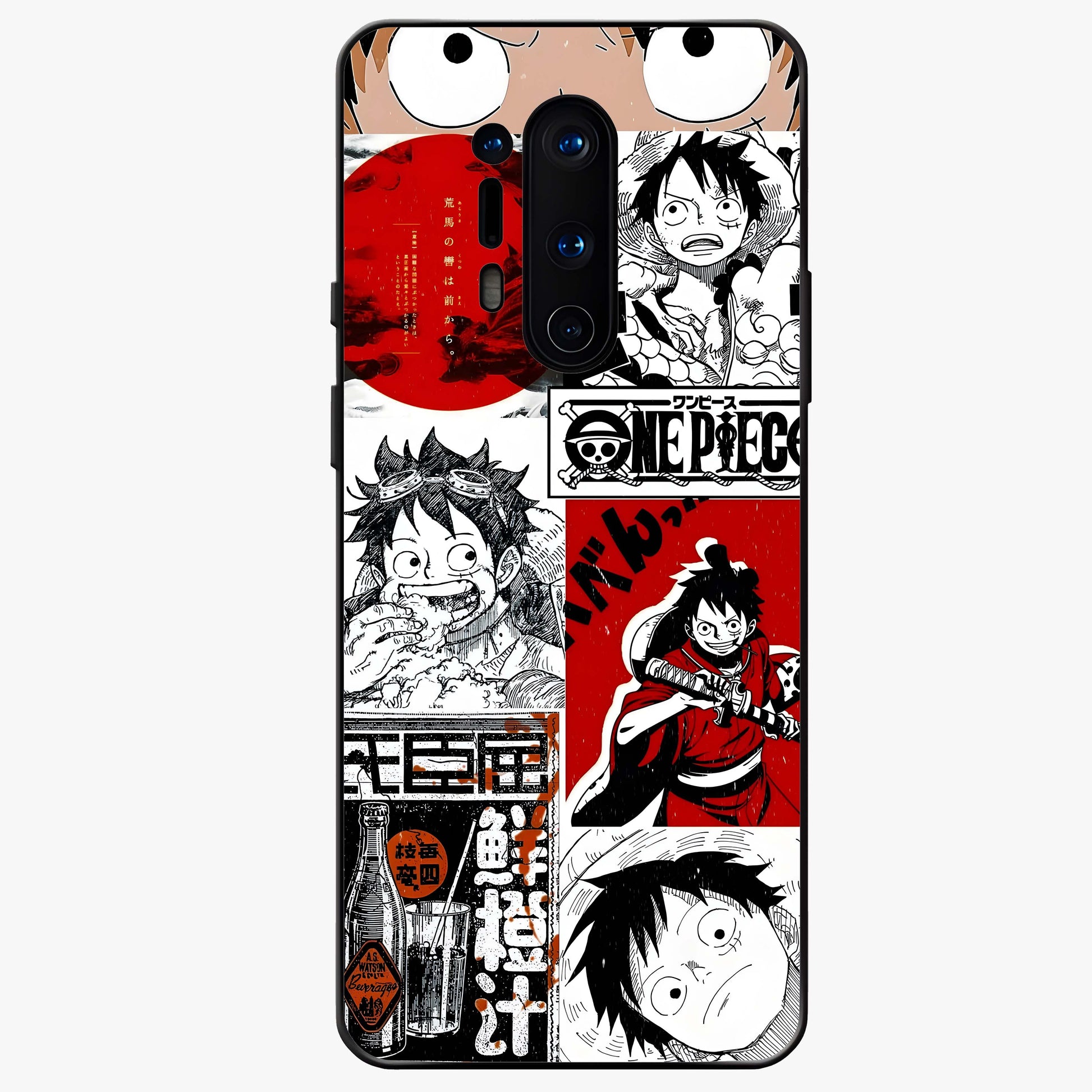 Strawhat Chaos Panels Glass Case showing flat back view with anime inspired chaos panel artwork and glossy glass finish.
