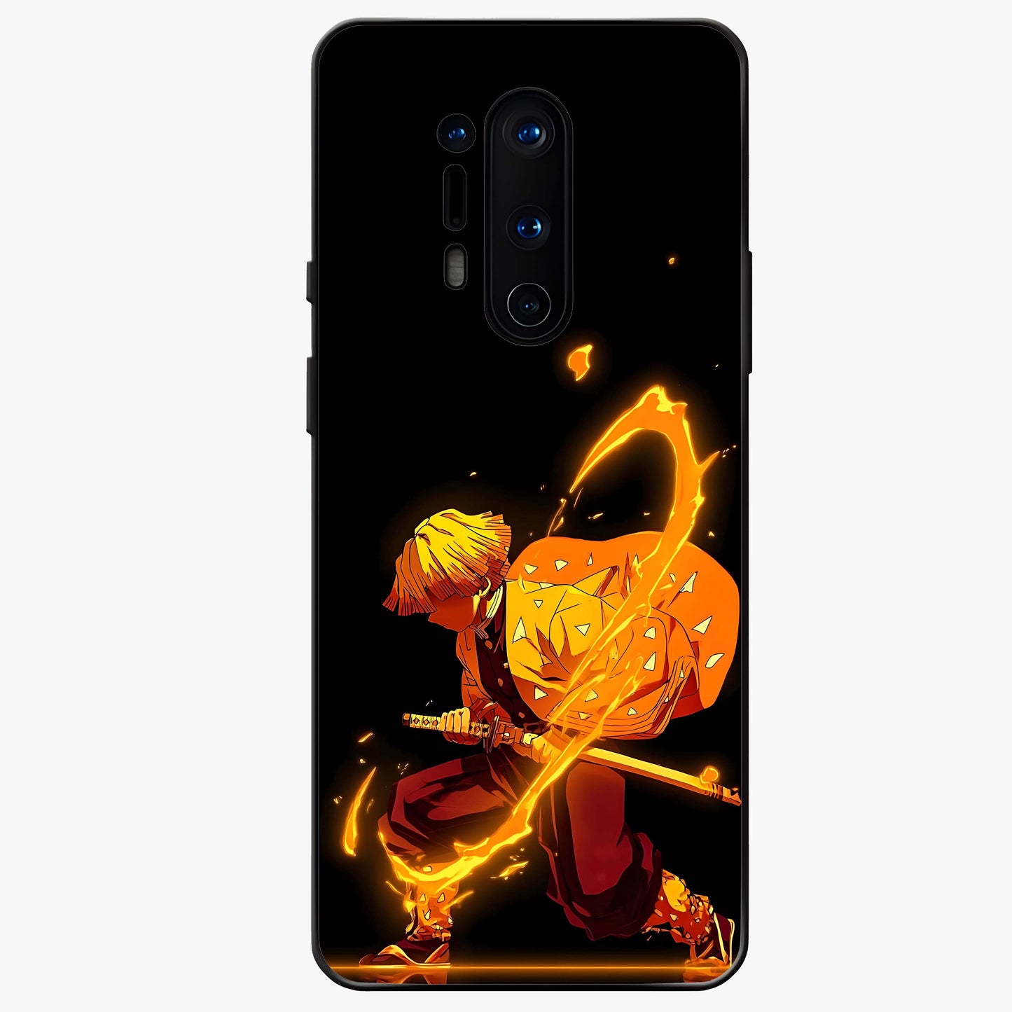 Thunder Flame Execution Glass Case showing flat back view with powerful flame and lightning artwork and glossy glass finish.