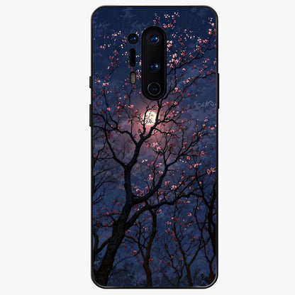 Twilight Sakura Serenade Glass Case showing flat back view with cherry blossom artwork at twilight and glossy glass finish.