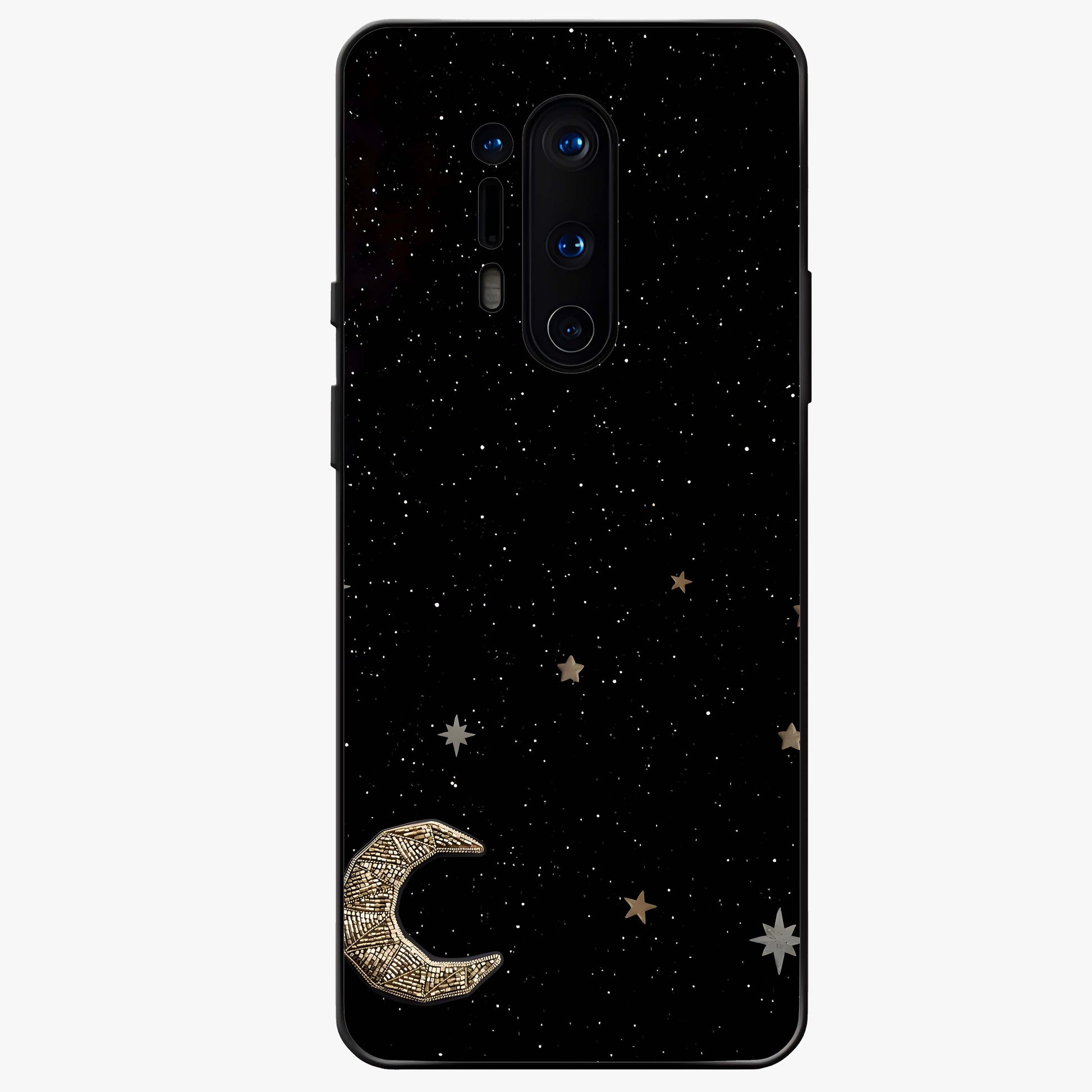 Twinkle Star With Half Moon Glass Case showing flat back view with star and half moon artwork and glossy glass finish.