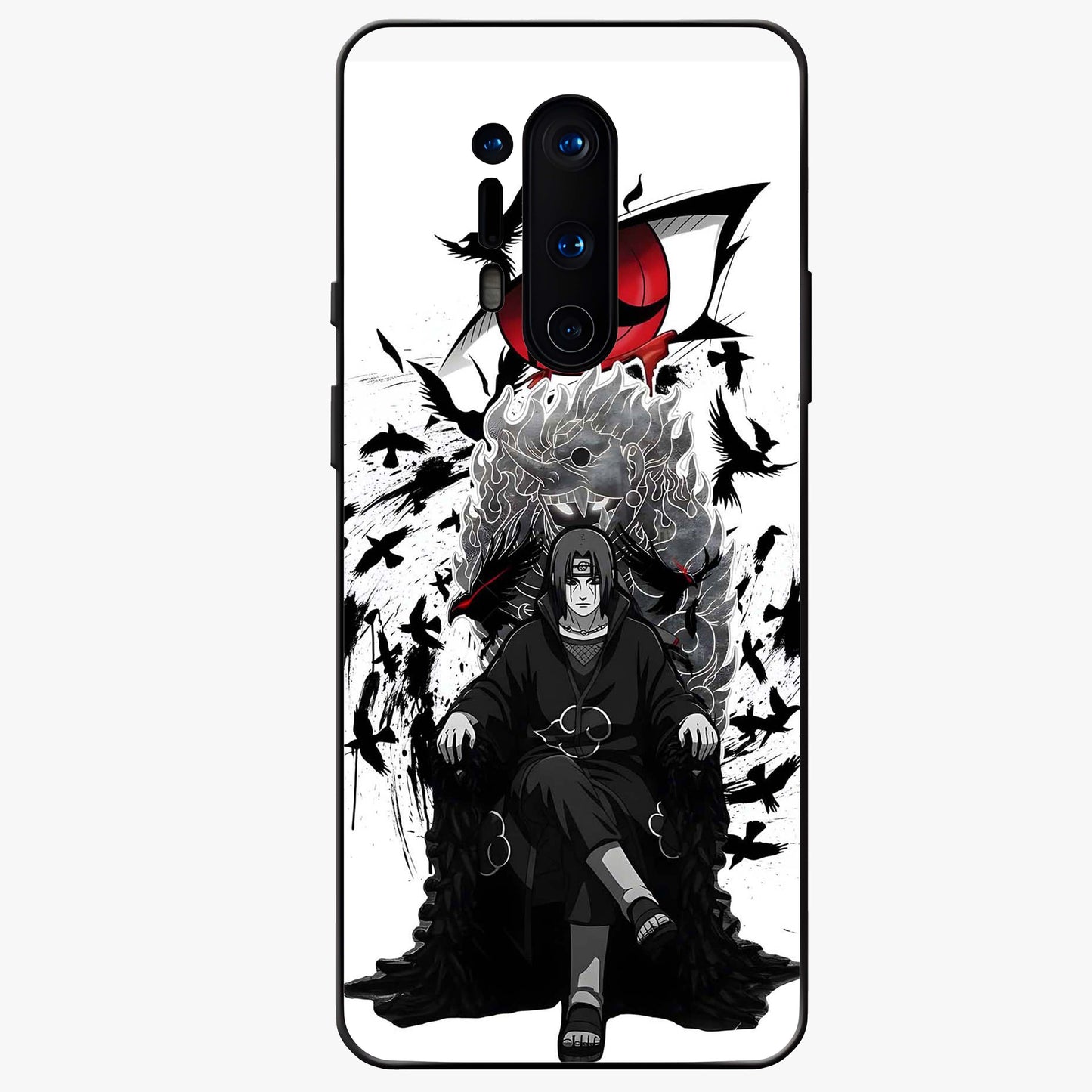 Uchiha Shadow Throne Glass Case showing flat back view with cosmic underwater themed artwork and glossy glass finish.
