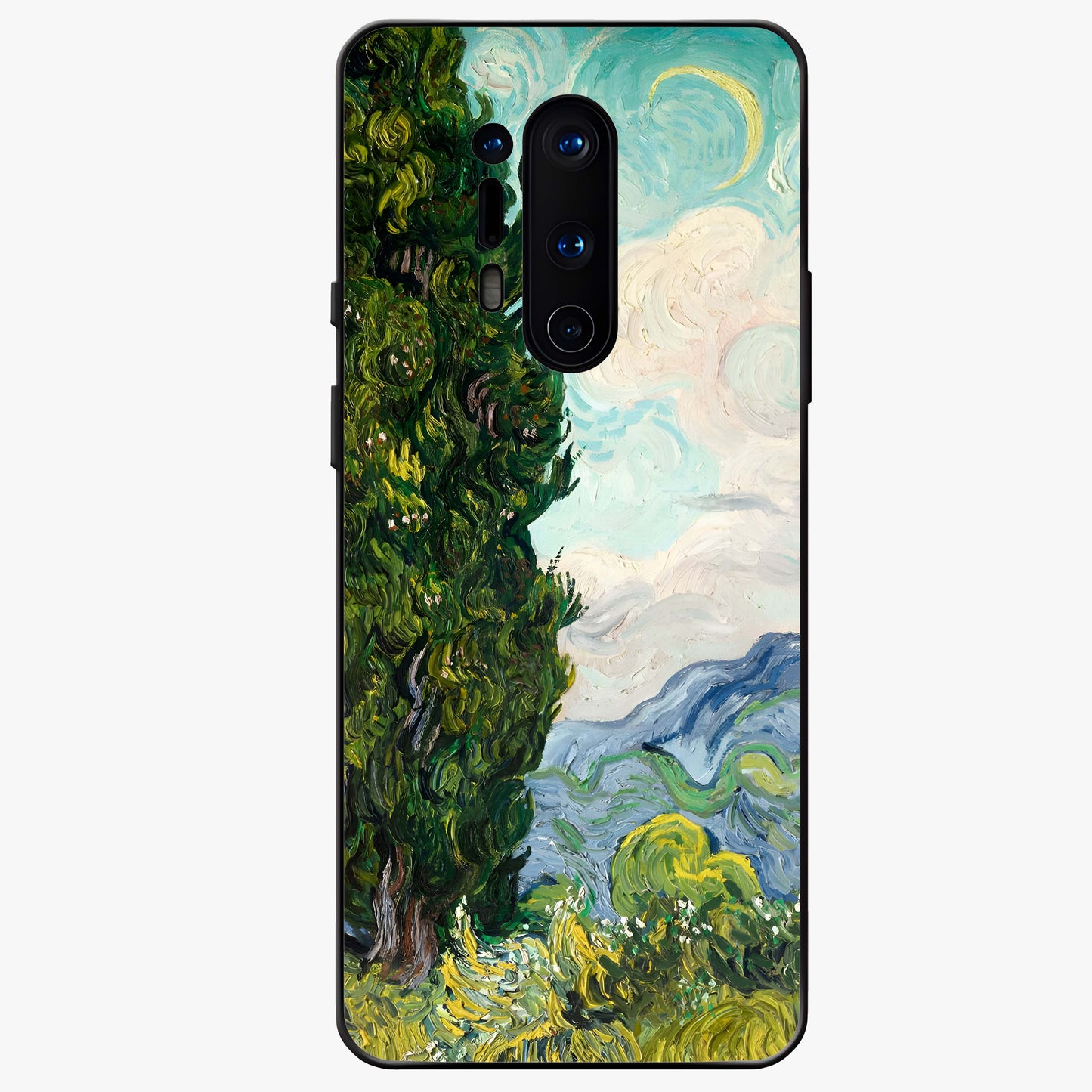 Van Gogh Vintage Art Glass Case showing flat back view with vintage painterly artwork inspired by Van Gogh style and glossy glass finish.