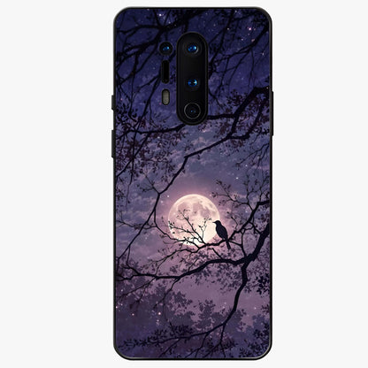 Whispering Moon Silence Glass Case showing flat back view with serene moon themed artwork and glossy glass finish.